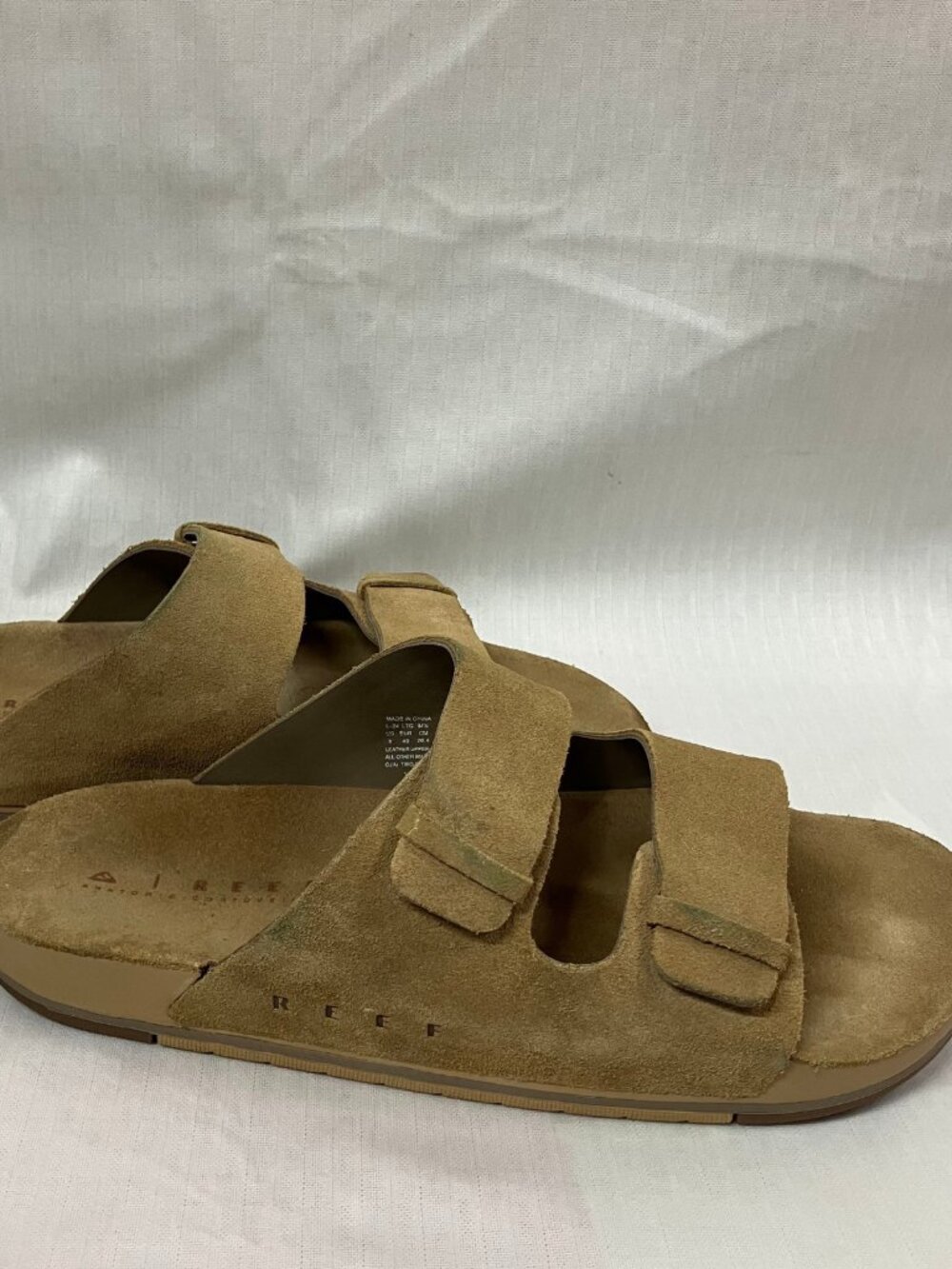 Reef Ojai Two Bar Sandals Men's Size 8 Tan Clearance Suede Leather Slide Footbed